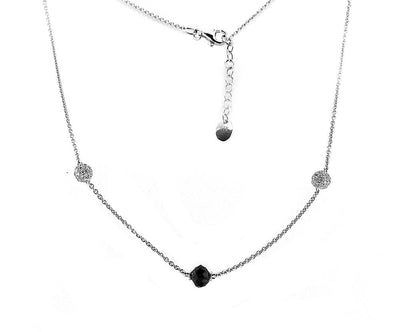 18K White Gold Diamond Ball Necklace with Black Diamonds With A Total Of 2.00CT