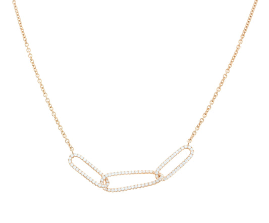 18K Yellow Gold Chain with Three Diamond Link Pendant And 0.75CT