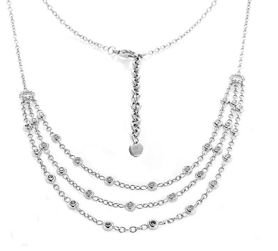 18K White Gold Multi-Strand Necklace with Diamonds 1.00CT