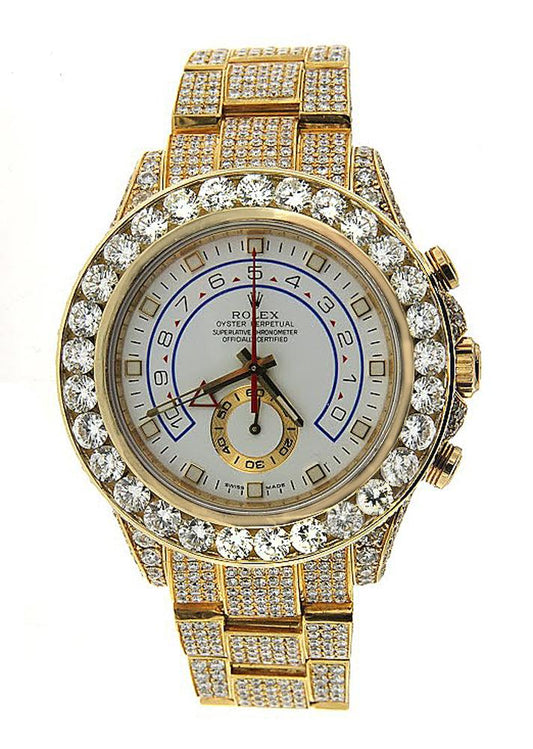 Rolex Yacht Master II Diamond Watch, 116688 44mm, Yellow Gold Bracelet and White Dial with 45CT Diamonds