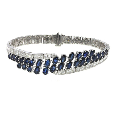 18K White Gold Diamond and Sapphire Bracelet With Round Cut Diamonds 5.45CT Sapphire Weight Is 8.94CT