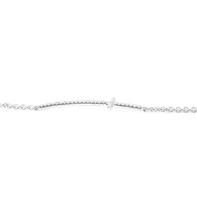 18K White Gold Diamond Side Ways Cross Bracelet With Round Diamonds 0.20CT