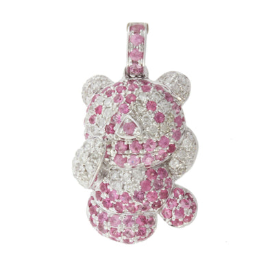 Diamond and Pink Sapphire Teddy Bear Pendant