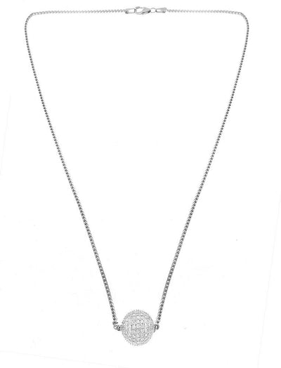 14K White Gold Diamond Ball Necklace With Round Cut Diamonds 2.00CT