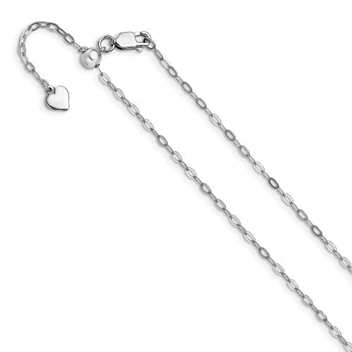 Sterling Silver Rhodium-plated Adjustable Flat Oval Chain Available Sizes 22"