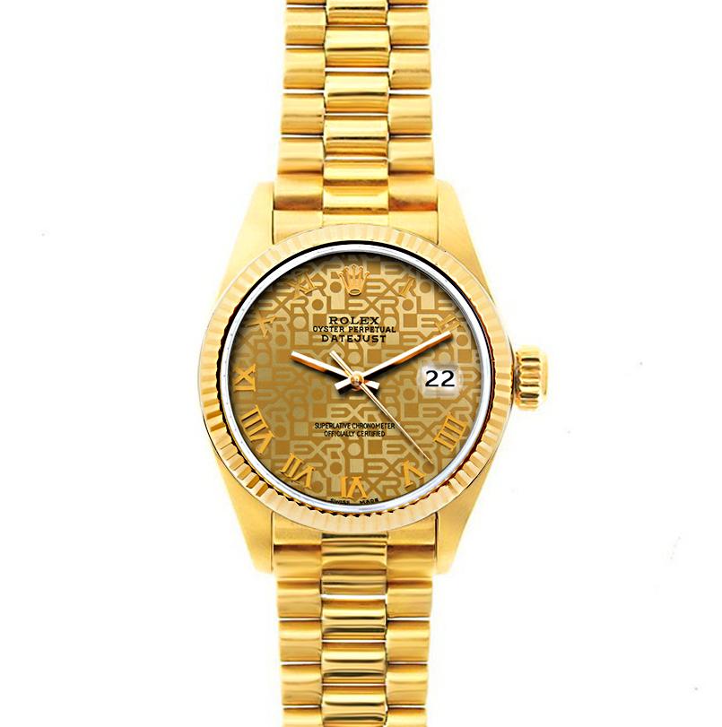 Rolex Datejust 26mm 18k Yellow Gold President Bracelet Champagne Dial