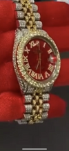 Iced out Rolex Roman numeral red dial