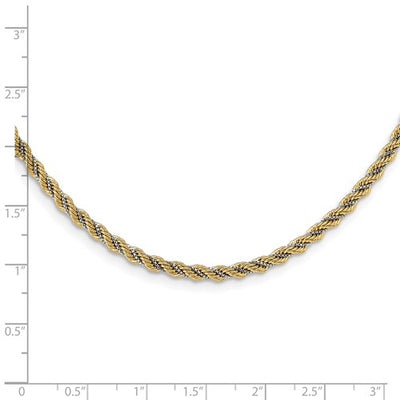 14K Two-tone Polished Textured Rope Necklace Available Size 18"