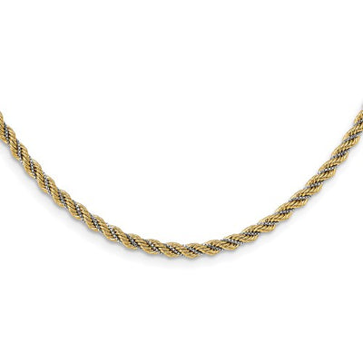 14K Two-tone Polished Textured Rope Necklace Available Size 18"