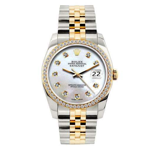 Rolex Datejust Diamond Watch, 36mm, Yellow Gold and Stainless Steel Bracelet Platinum Lavender Dial w/ Diamond Bezel