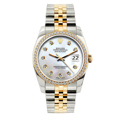 Rolex Datejust Diamond Watch, 36mm, Yellow Gold and Stainless Steel Bracelet Platinum Lavender Dial w/ Diamond Bezel