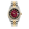 Rolex Datejust Diamond Watch, 36mm, Yellow Gold and Stainless Steel Red Black Dial w/ Diamond Bezel and Lugs