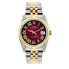 Rolex Datejust Diamond Watch, 36mm, Yellow Gold and Stainless Steel Bracelet Red Black Dial w/ Diamond Lugs