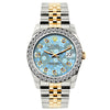 Rolex Datejust Diamond Watch, 26mm, Yellow Gold and Stainless Steel Bracelet Ice Blue Flower Dial w/ Diamond Bezel