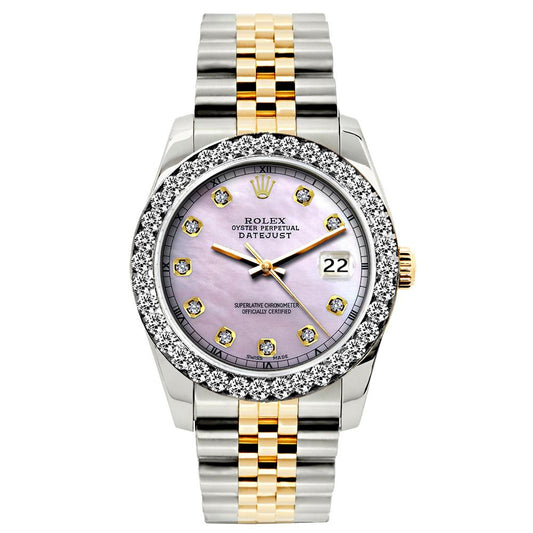 Rolex Datejust Diamond Watch, 26mm, Yellow Gold and Stainless Steel Bracelet Lavender Dial w/ Diamond Bezel