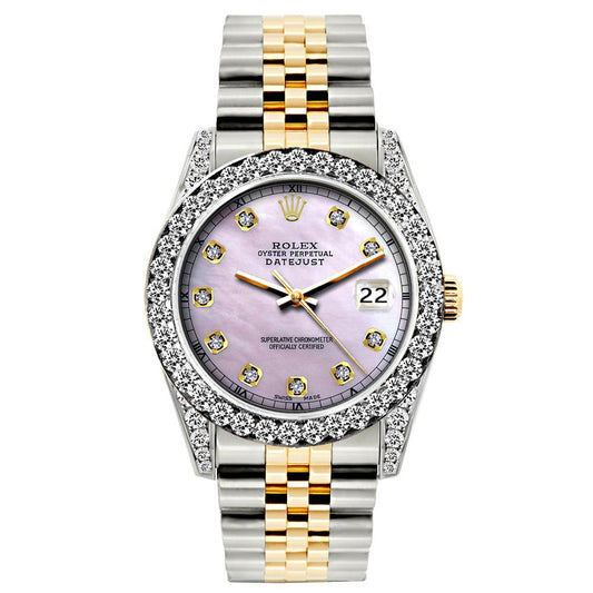 Rolex Datejust Diamond Watch, 26mm, Yellow Gold and Stainless Steel Bracelet Lavender Dial w/ Diamond Bezel and Lugs