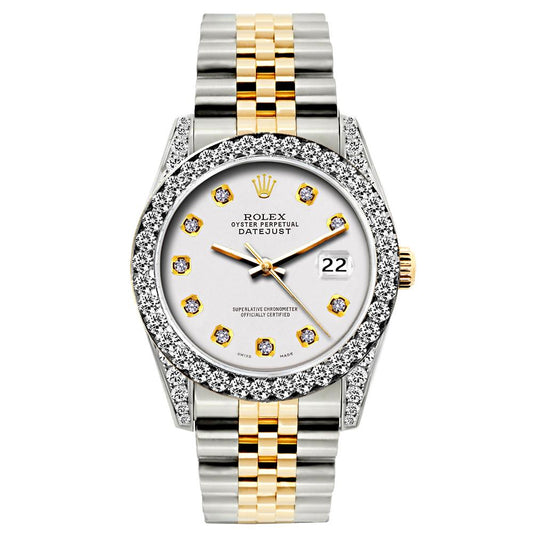 Rolex Datejust Diamond Watch, 26mm, Yellow Gold and Stainless Steel Bracelet White Dial w/ Diamond Bezel and Lugs