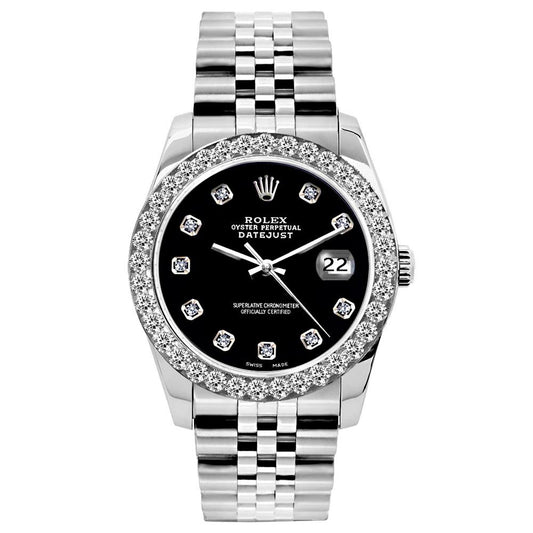 Rolex Datejust Diamond Watch, 26mm, Stainless SteelBracelet Jet Black Dial w/ Diamond Bezel