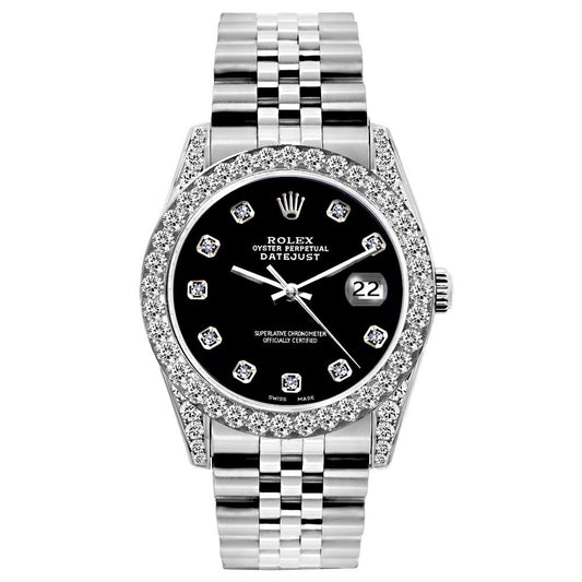 Rolex Datejust Diamond Watch, 26mm, Stainless SteelBracelet Jet Black Dial w/ Diamond Bezel and Lugs