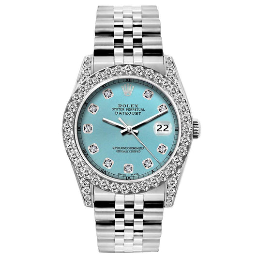 Rolex Datejust Diamond Watch, 26mm, Stainless SteelBracelet Blue Rays Dial w/ Diamond Bezel and Lugs