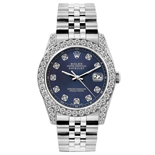 Rolex Datejust Diamond Watch, 26mm, Stainless SteelBracelet Navy Blue Dial w/ Diamond Bezel and Lugs