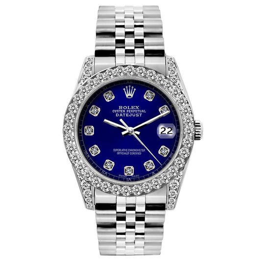 Rolex Datejust Diamond Watch, 26mm, Stainless SteelBracelet Blue Dial w/ Diamond Bezel and Lugs