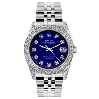 Rolex Datejust Diamond Watch, 26mm, Stainless SteelBracelet Blue Dial w/ Diamond Bezel and Lugs