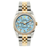 Rolex Datejust Diamond Watch, 36mm, Yellow Gold and Stainless Steel Bracelet Blue Flower Dial w/ Diamond Bezel