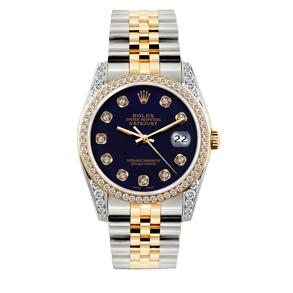 Rolex Datejust Diamond Watch, 36mm, Yellow Gold and Stainless Steel Bracelet Purple Dial w/ Diamond Bezel and Lugs