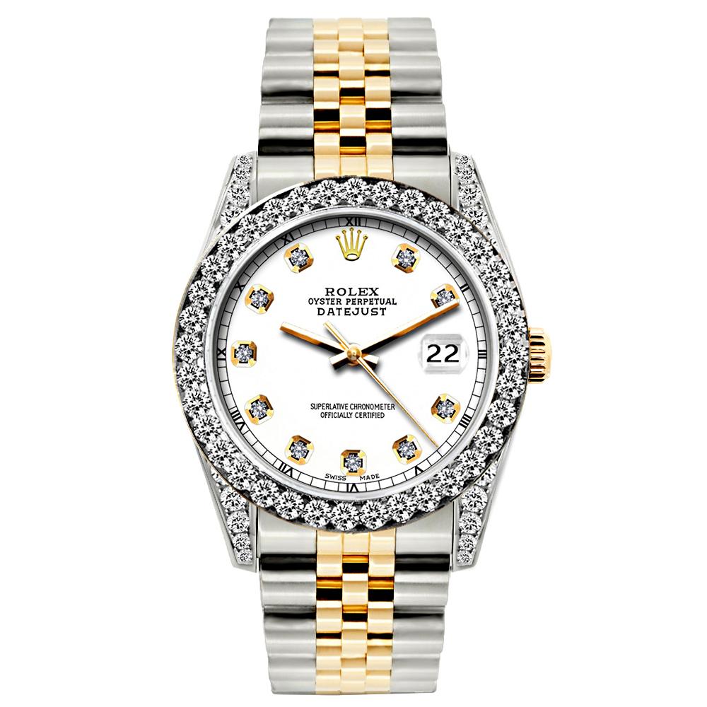 Rolex Datejust Diamond Watch, 26mm, Yellow Gold and Stainless Steel Bracelet White Dial w/ Diamond Bezel and Lugs