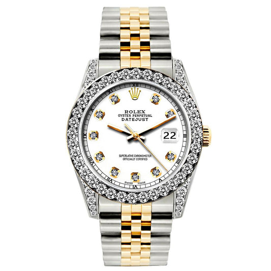 Rolex Datejust Diamond Watch, 26mm, Yellow Gold and Stainless Steel Bracelet White Dial w/ Diamond Bezel