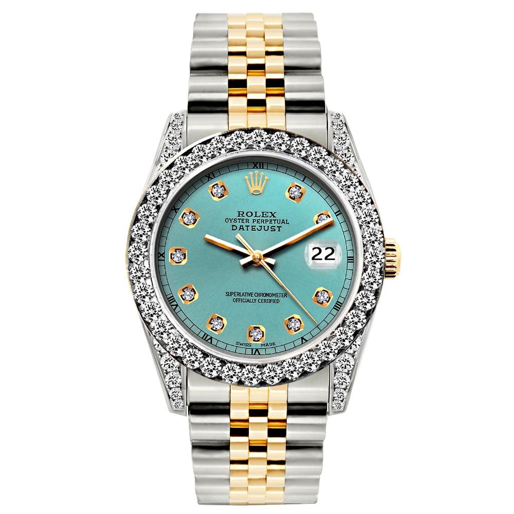 Rolex Datejust Diamond Watch, 26mm, Yellow Gold and Stainless Steel Bracelet Cadet Blue Dial w/ Diamond Bezel and Lugs
