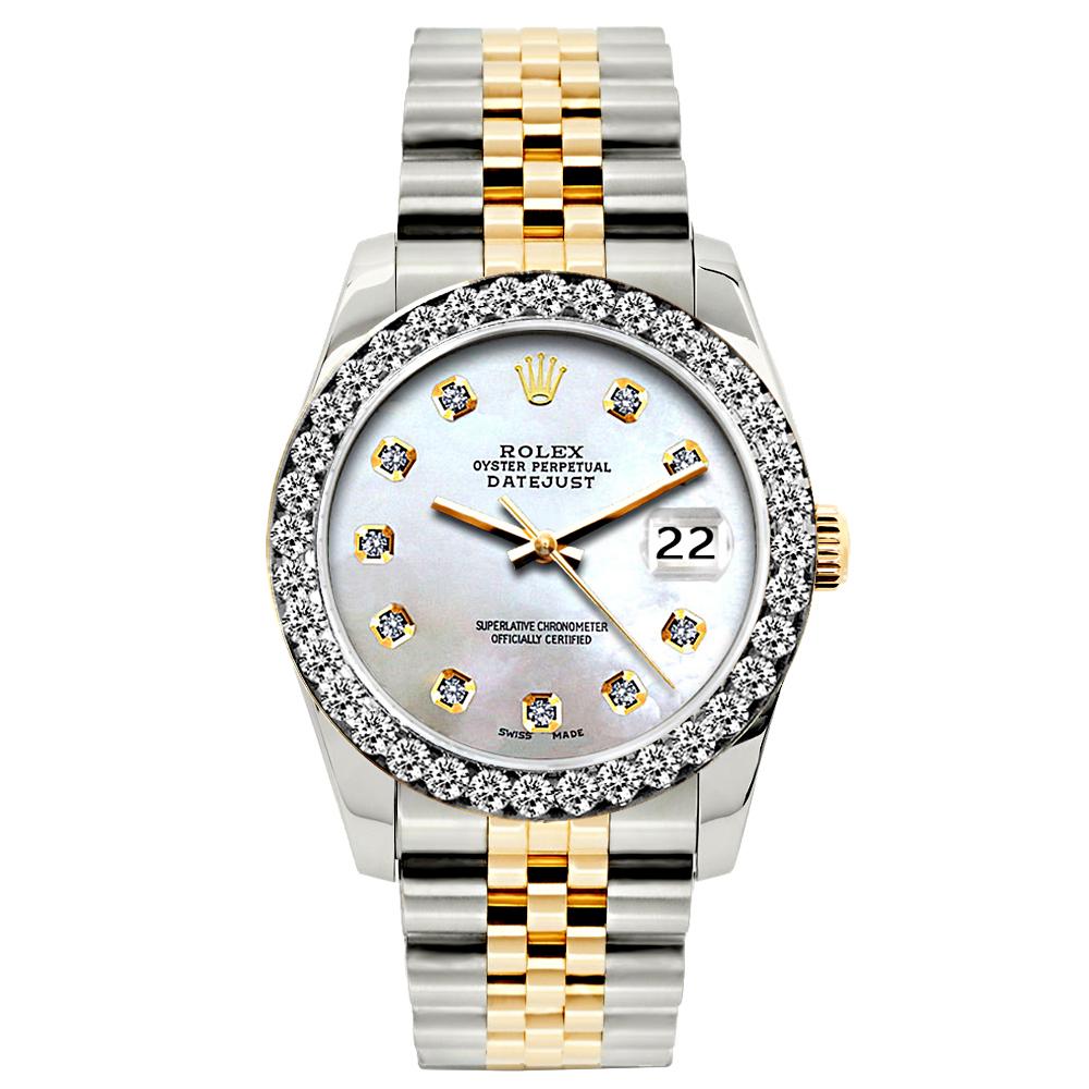 Rolex Datejust Diamond Watch, 26mm, Yellow Gold and Stainless Steel Bracelet Pattens Blue Dial w/ Diamond Bezel