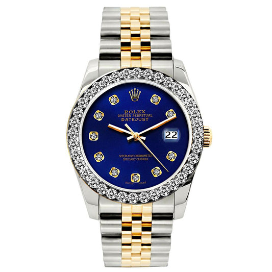Rolex Datejust Diamond Watch, 26mm, Yellow Gold and Stainless Steel Bracelet Sapphire Dial w/ Diamond Bezel