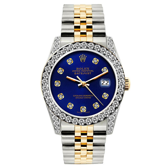 Rolex Datejust Diamond Watch, 26mm, Yellow Gold and Stainless Steel Bracelet Sapphire Dial w/ Diamond Bezel and Lugs